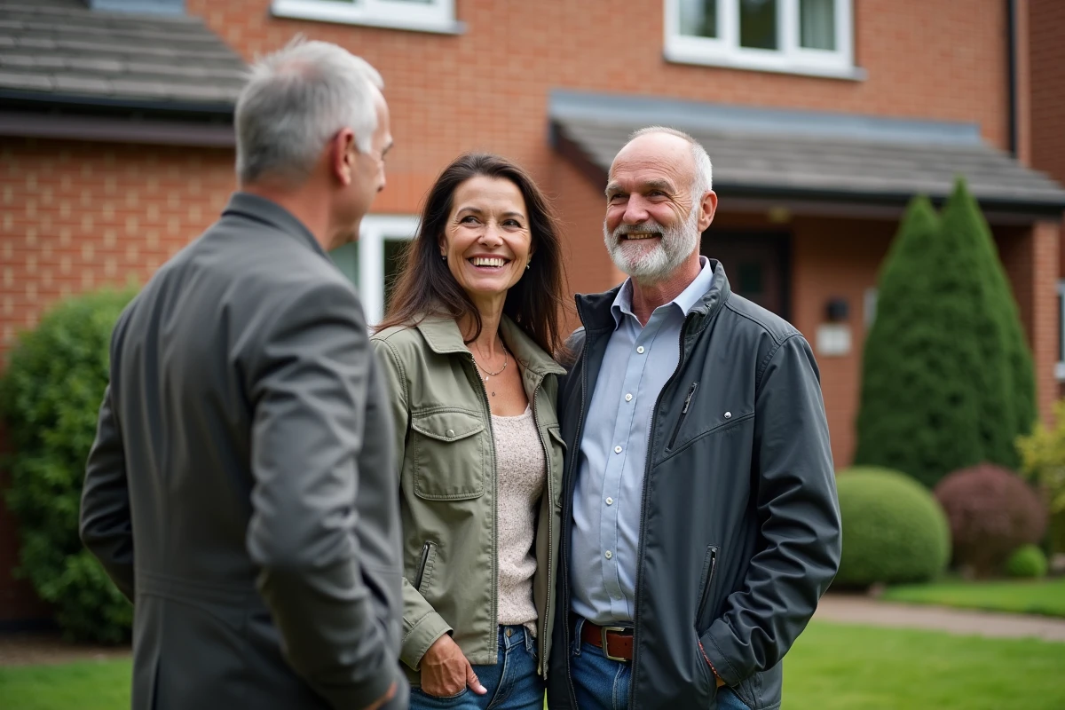 Couple discutant avec un agent d