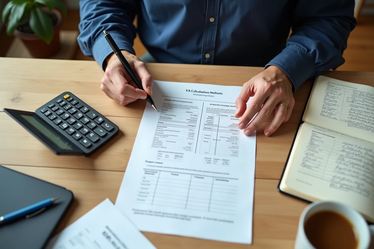 Expert-comptable annotant des documents fiscaux sur la TVA immobilière pour un marchand de biens