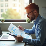 Expert immobilier analysant des documents de propriété