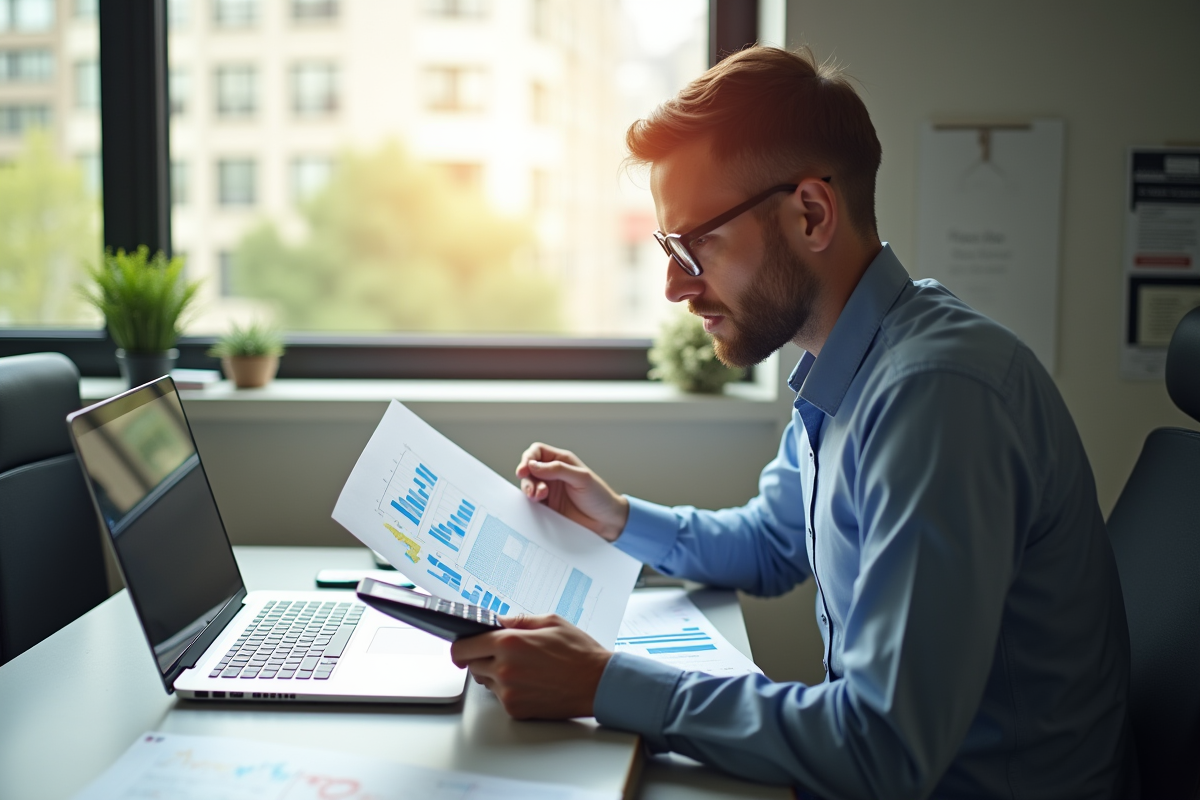 Expert immobilier analysant des documents de propriété