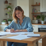 Femme remplissant un formulaire de changement d'adresse à la maison