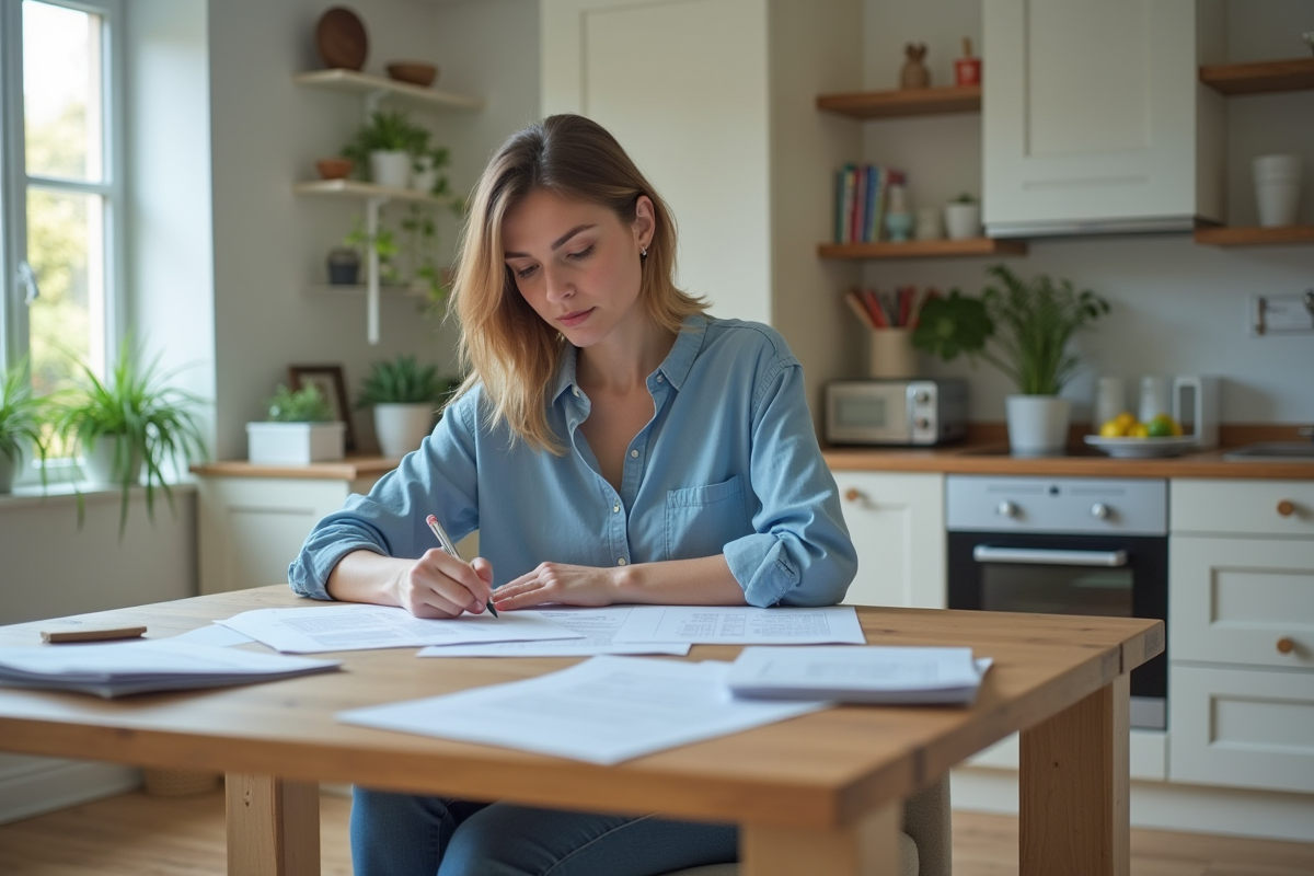 Femme remplissant un formulaire de changement d'adresse à la maison