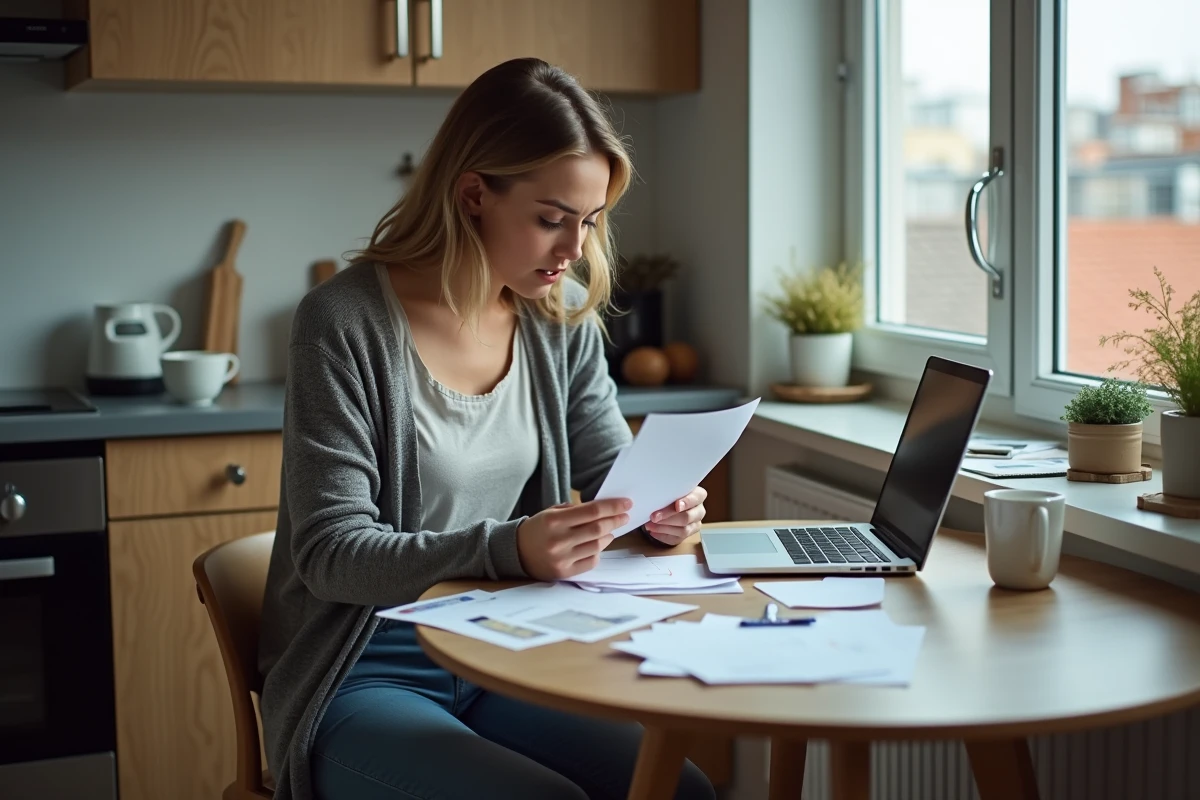 Jeune femme préoccupée regardant une notification d