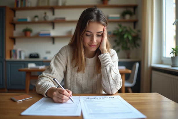 Jeune femme vérifiant un formulaire de location à Paris
