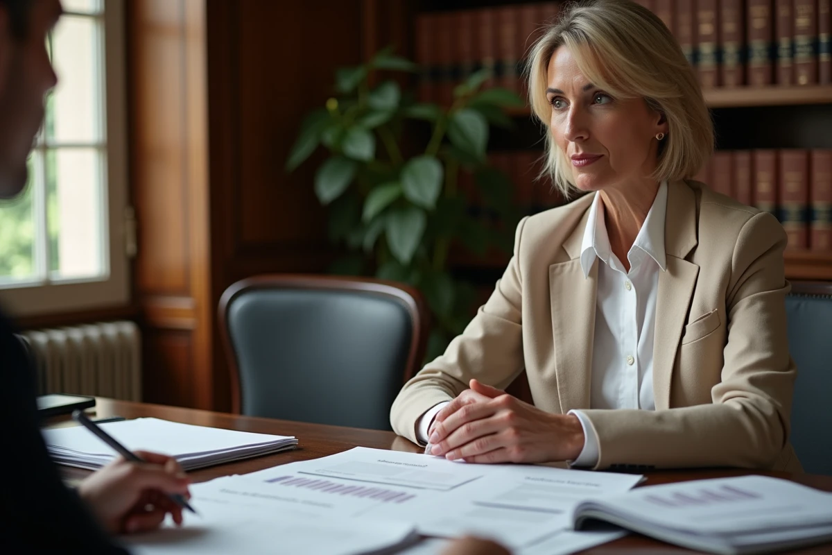 Réunion de financement bancaire pour l'acquisition d'un domaine viticole bordelais dans un bureau professionnel