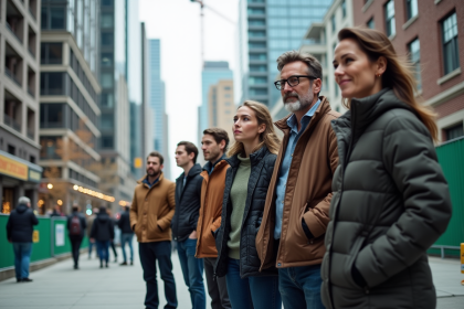 Groupe divers d'adultes dans la ville en pleine expansion