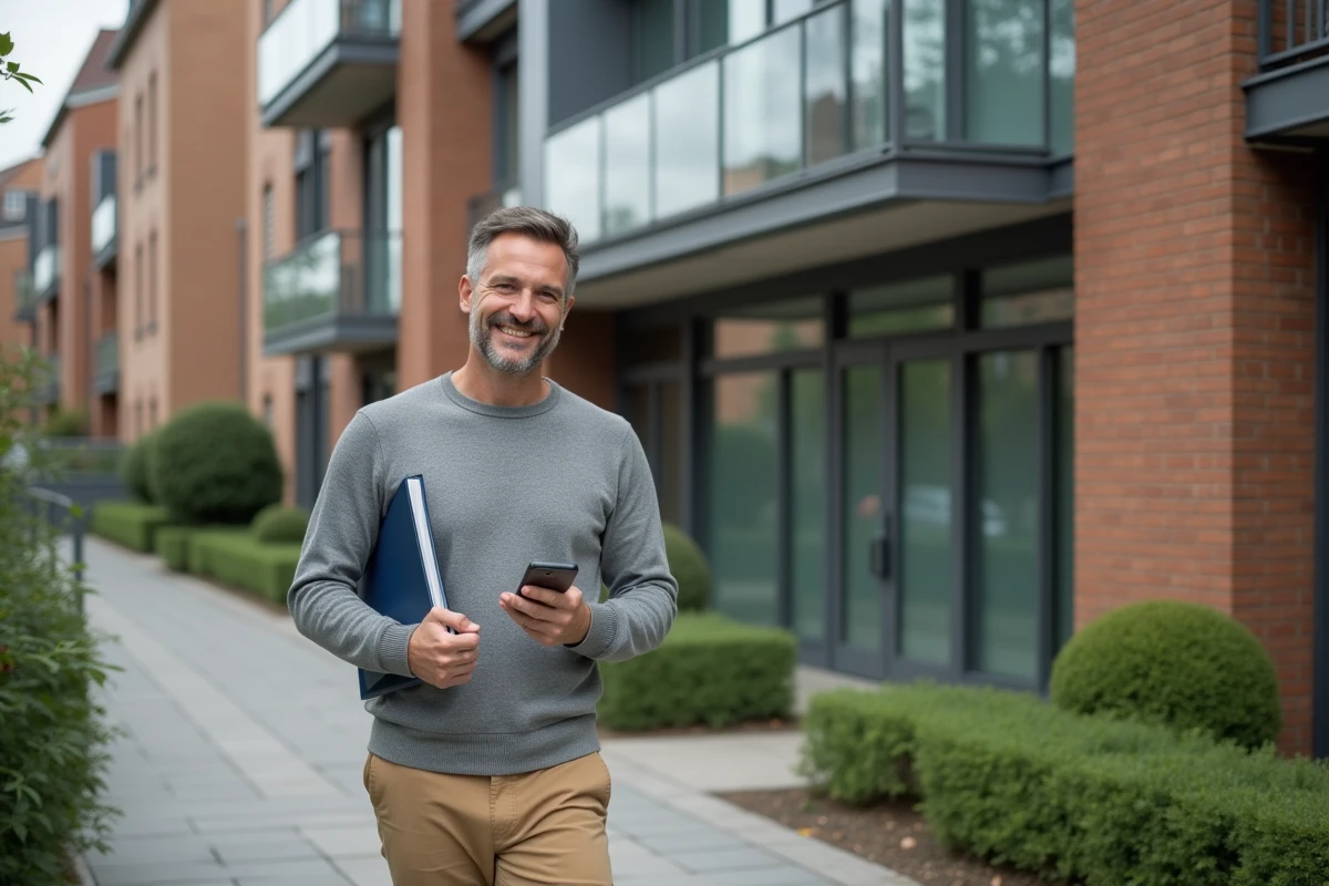 Homme souriant devant un immeuble à Levallois