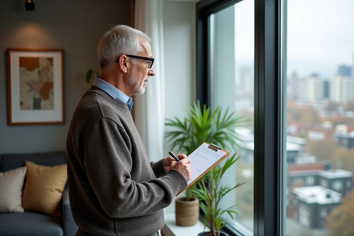 Homme contemplant la vue en remplissant un formulaire