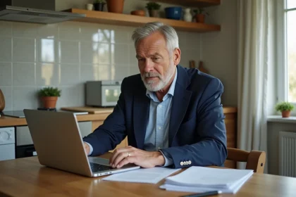 Homme d'une cinquantaine travaillant à son bureau