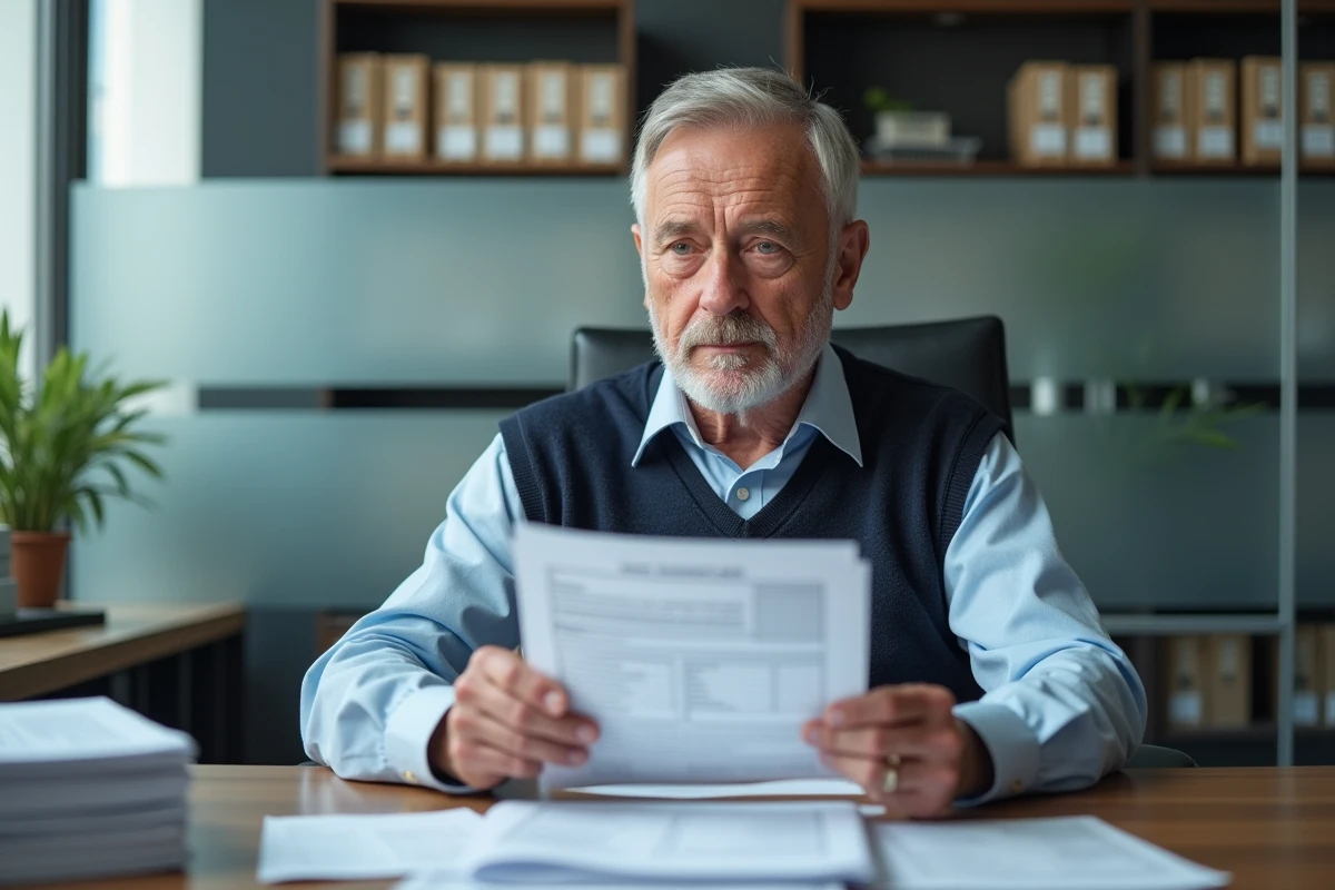 Homme vérifiant une attestation de loyer dans un bureau professionnel
