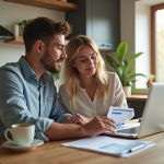 Couple jeune étudiant prêt immobilier étude documents