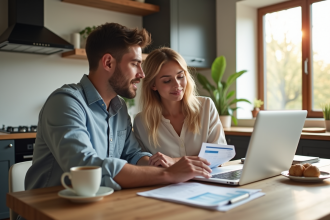 Couple jeune étudiant prêt immobilier étude documents