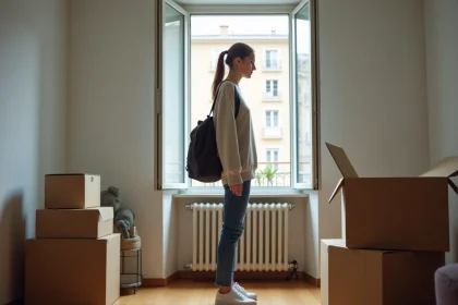 Jeune femme dans un appartement en déménagement